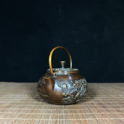 Pure Copper Embossed Dragon and Phoenix Teapot - Exquisite Craftsmanship with Rich Cultural Heritage