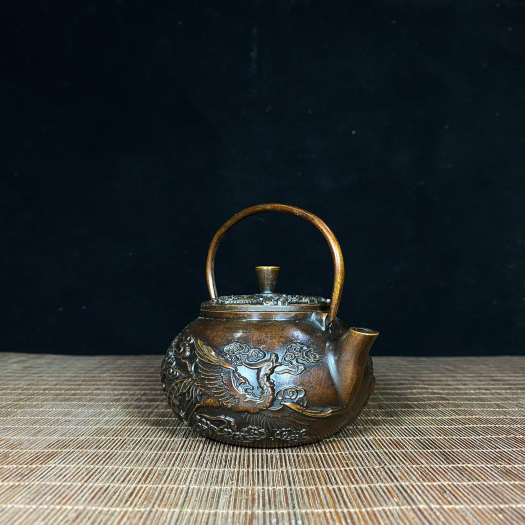 Pure Copper Embossed Dragon and Phoenix Teapot - Exquisite Craftsmanship with Rich Cultural Heritage