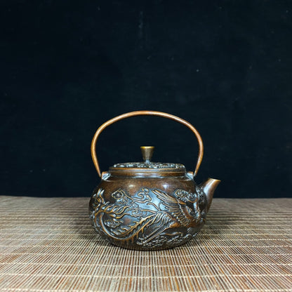 Pure Copper Embossed Dragon and Phoenix Teapot - Exquisite Craftsmanship with Rich Cultural Heritage