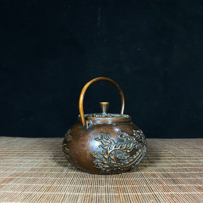 Pure Copper Embossed Dragon and Phoenix Teapot - Exquisite Craftsmanship with Rich Cultural Heritage