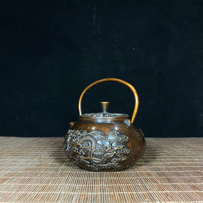 Pure Copper Embossed Dragon and Phoenix Teapot - Exquisite Craftsmanship with Rich Cultural Heritage