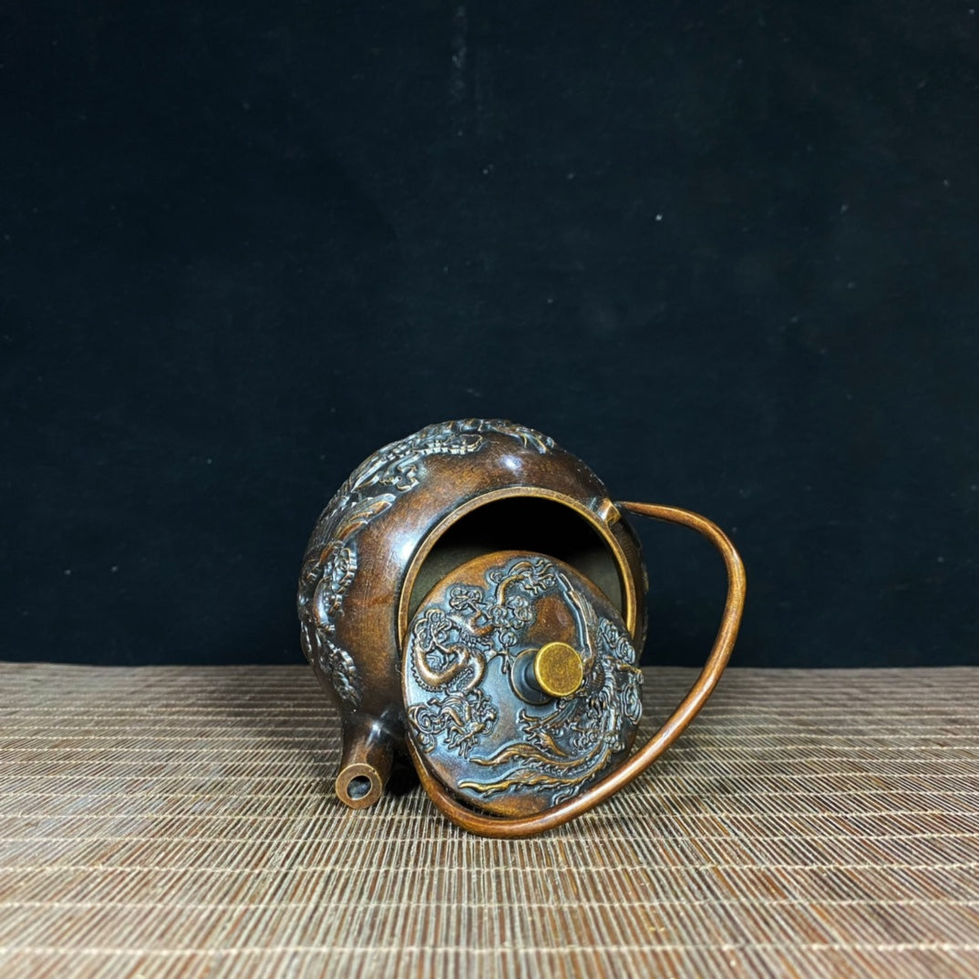 Pure Copper Embossed Dragon and Phoenix Teapot - Exquisite Craftsmanship with Rich Cultural Heritage