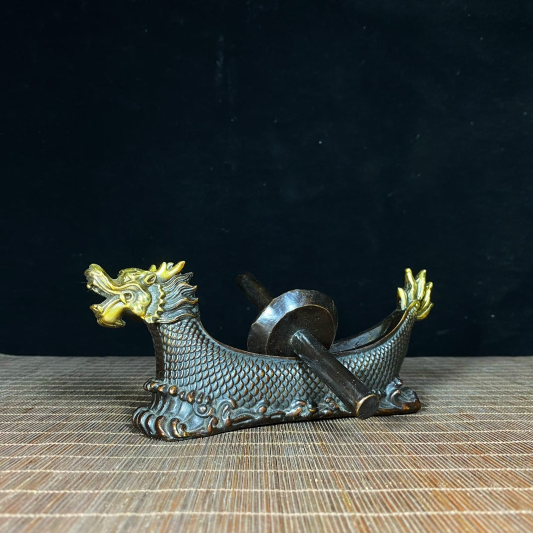 Pure Copper Gilded Mini Dragon Boat Incense Holder - A Perfect Blend of Exquisite Craftsmanship and Cultural Heritage