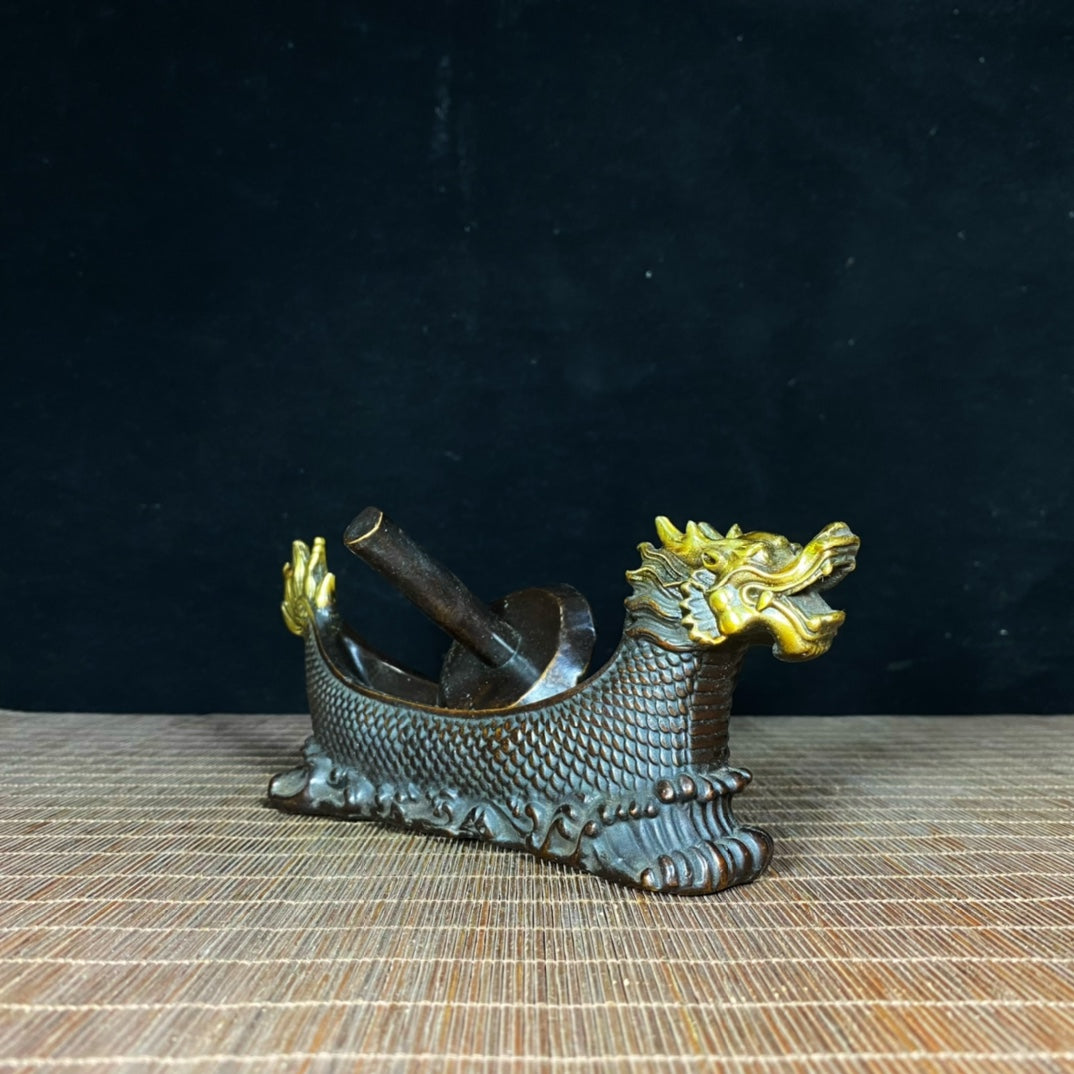 Pure Copper Gilded Mini Dragon Boat Incense Holder - A Perfect Blend of Exquisite Craftsmanship and Cultural Heritage