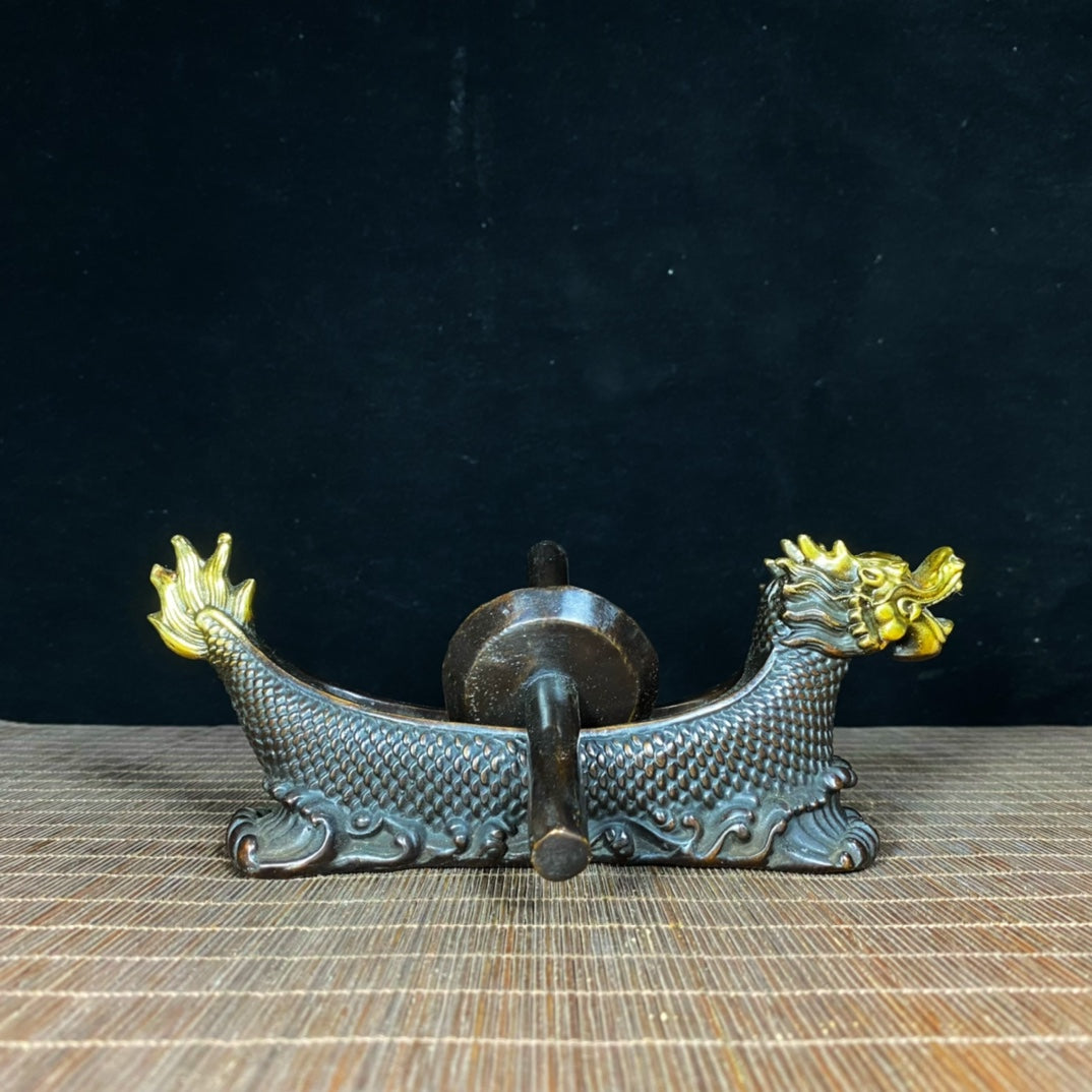 Pure Copper Gilded Mini Dragon Boat Incense Holder - A Perfect Blend of Exquisite Craftsmanship and Cultural Heritage