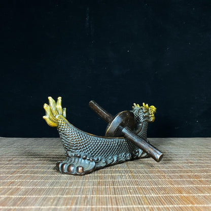 Pure Copper Gilded Mini Dragon Boat Incense Holder - A Perfect Blend of Exquisite Craftsmanship and Cultural Heritage