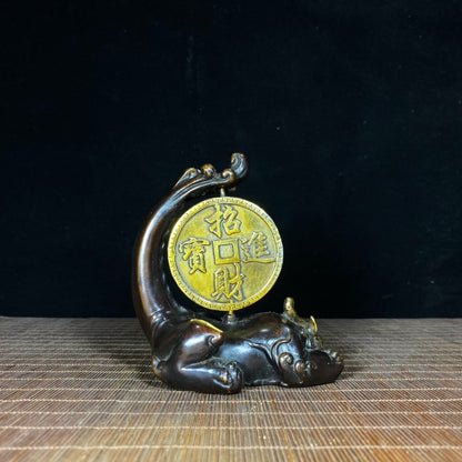 Pure Copper Gilded Pi Xiu Statue - Symbol of Wealth and Good Fortune