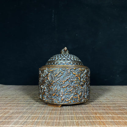 Exquisite Handcrafted Pure Copper Incense Burner with Crane Relief - Symbol of History and Culture