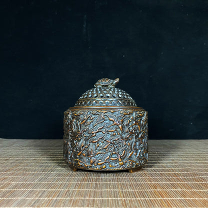 Exquisite Handcrafted Pure Copper Incense Burner with Crane Relief - Symbol of History and Culture