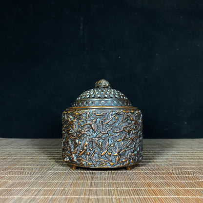 Exquisite Handcrafted Pure Copper Incense Burner with Crane Relief - Symbol of History and Culture