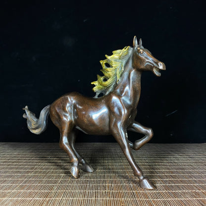 Pure Copper Gilded Running Horse Statue - Exquisite Handcrafted Antique