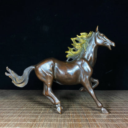 Pure Copper Gilded Running Horse Statue - Exquisite Handcrafted Antique