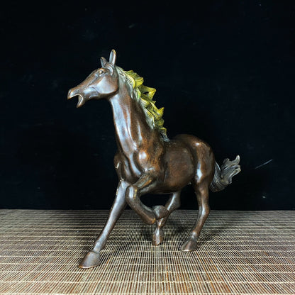 Pure Copper Gilded Running Horse Statue - Exquisite Handcrafted Antique