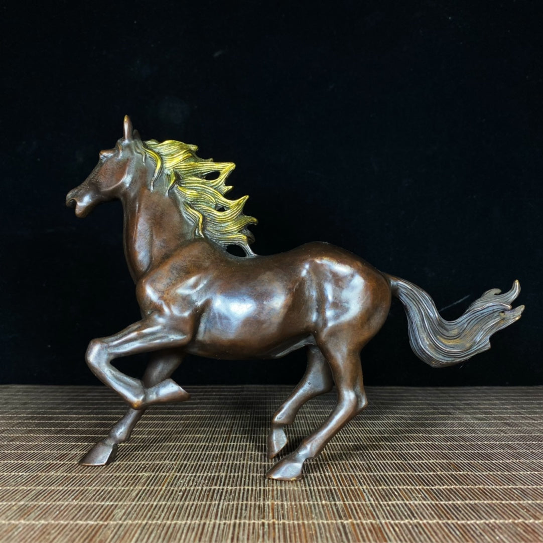 Pure Copper Gilded Running Horse Statue - Exquisite Handcrafted Antique