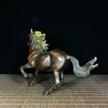 Pure Copper Gilded Running Horse Statue - Exquisite Handcrafted Antique