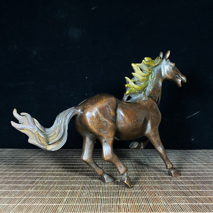 Pure Copper Gilded Running Horse Statue - Exquisite Handcrafted Antique