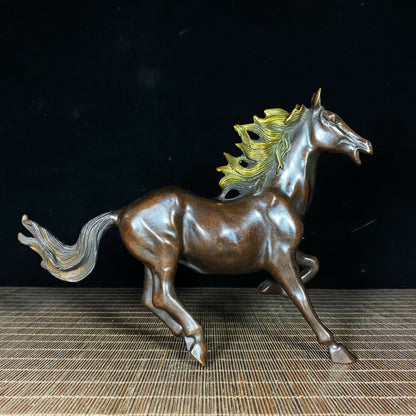 Pure Copper Gilded Running Horse Statue - Exquisite Handcrafted Antique