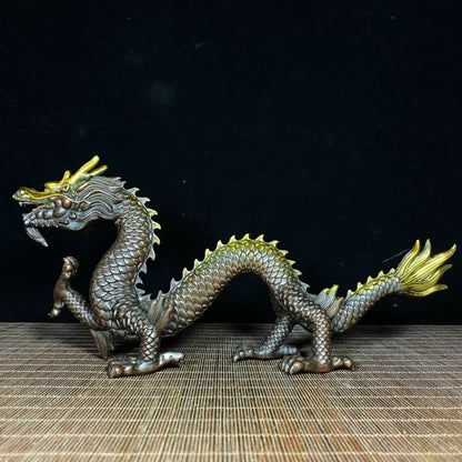 Pure Copper Gilded Dragon Statue - Exquisite Handcrafted Artifact with Rich History, Elegant Decor for Home and Office