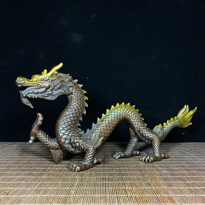 Pure Copper Gilded Dragon Statue - Exquisite Handcrafted Artifact with Rich History, Elegant Decor for Home and Office