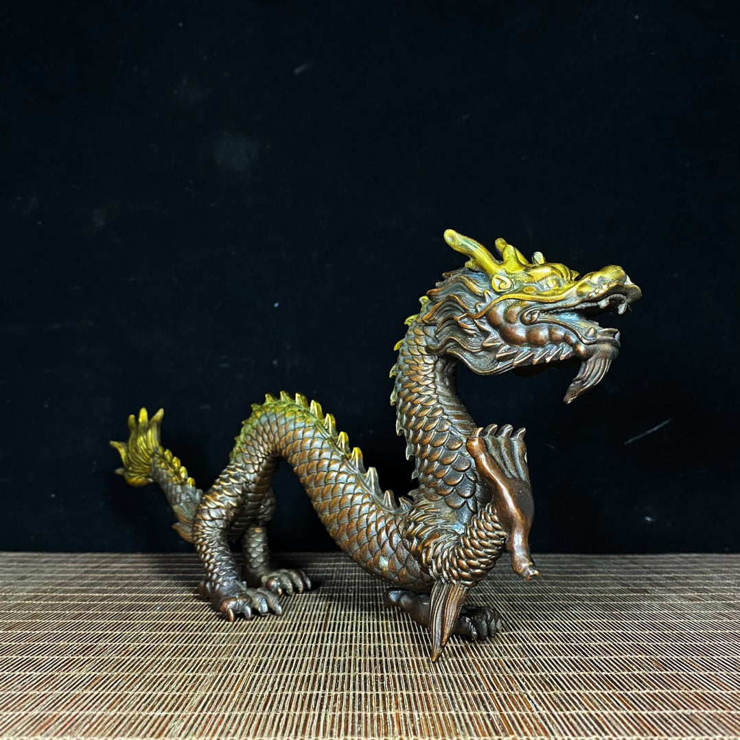 Pure Copper Gilded Dragon Statue - Exquisite Handcrafted Artifact with Rich History, Elegant Decor for Home and Office