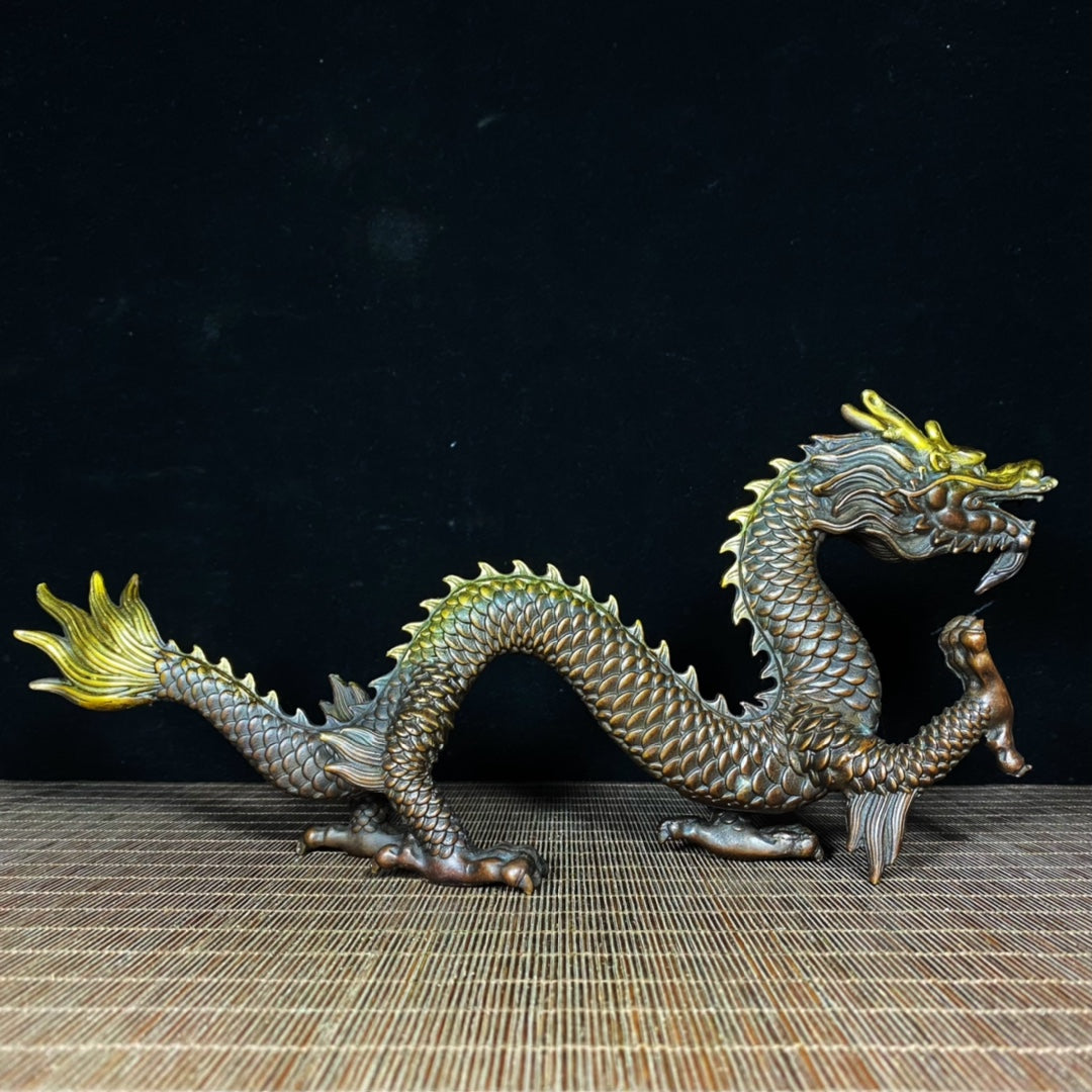 Pure Copper Gilded Dragon Statue - Exquisite Handcrafted Artifact with Rich History, Elegant Decor for Home and Office