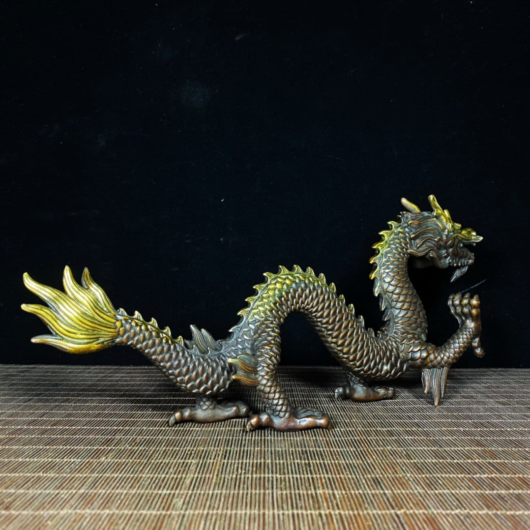 Pure Copper Gilded Dragon Statue - Exquisite Handcrafted Artifact with Rich History, Elegant Decor for Home and Office