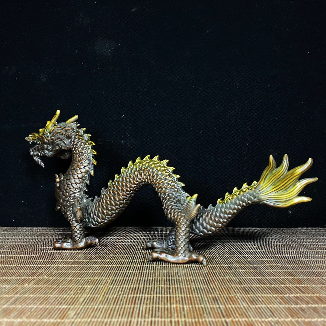 Pure Copper Gilded Dragon Statue - Exquisite Handcrafted Artifact with Rich History, Elegant Decor for Home and Office