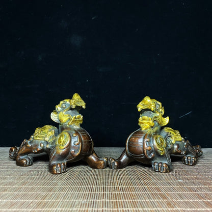 Pair of Gilded Pure Copper Pixiu Statues - Symbols of Wealth and Good Fortune