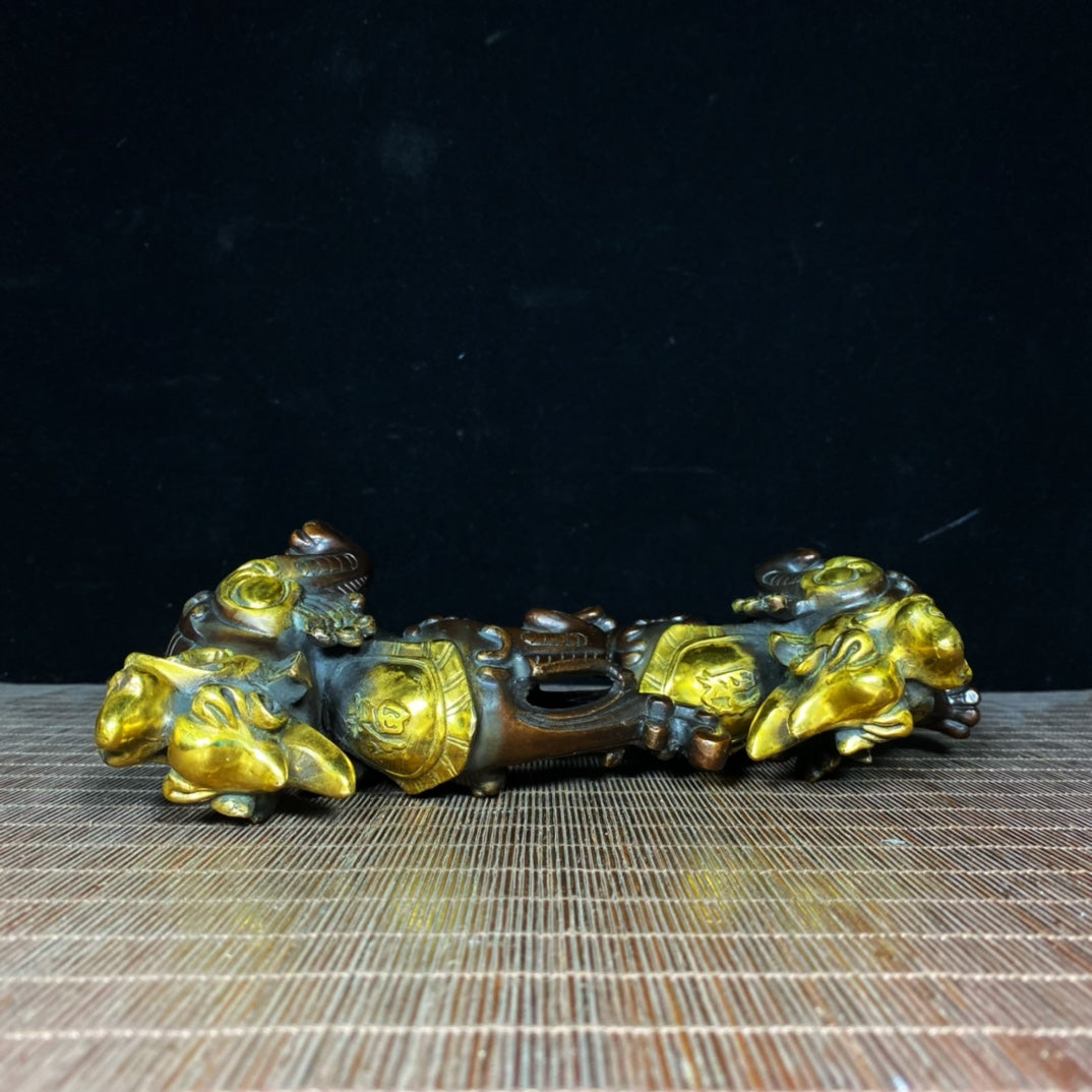 Pair of Gilded Pure Copper Pixiu Statues - Symbols of Wealth and Good Fortune