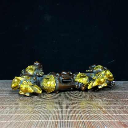 Pair of Gilded Pure Copper Pixiu Statues - Symbols of Wealth and Good Fortune