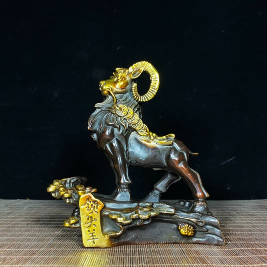 Antique Handcrafted Gilded Bronze Ram Statue - Exquisite Craftsmanship & Cultural Heritage