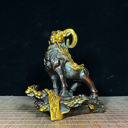 Antique Handcrafted Gilded Bronze Ram Statue - Exquisite Craftsmanship & Cultural Heritage