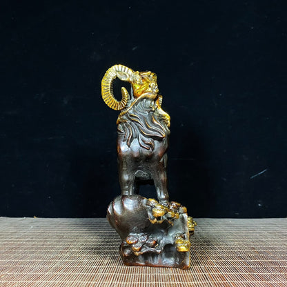 Antique Handcrafted Gilded Bronze Ram Statue - Exquisite Craftsmanship & Cultural Heritage