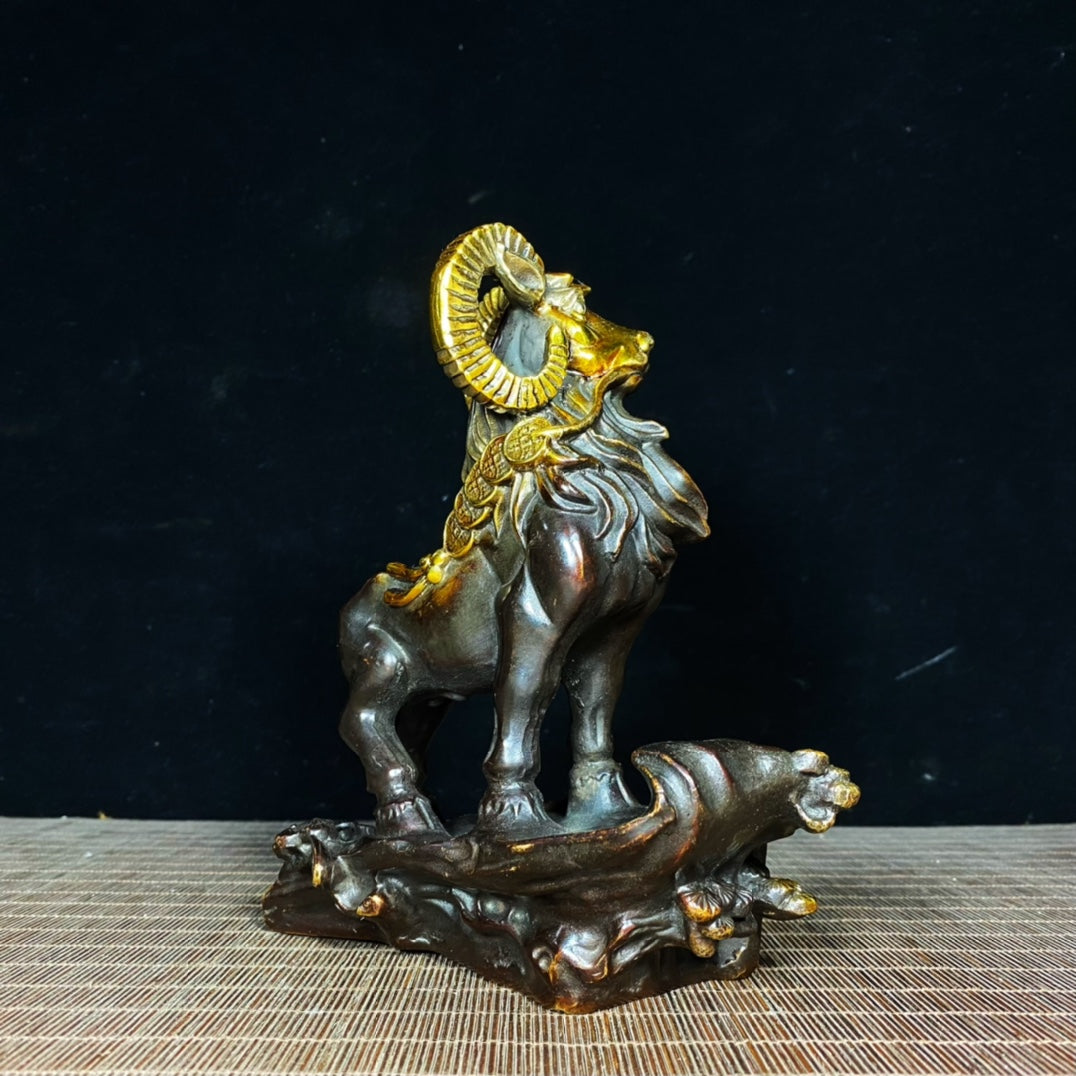 Antique Handcrafted Gilded Bronze Ram Statue - Exquisite Craftsmanship & Cultural Heritage