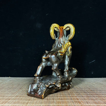 Antique Handcrafted Gilded Bronze Ram Statue - Exquisite Craftsmanship & Cultural Heritage