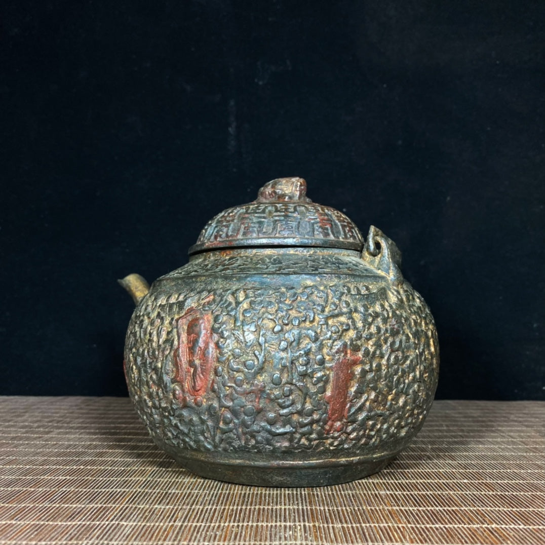 Antique Exquisite Relief Longevity Teapot - Handcrafted Cultural Heritage High-End Collection