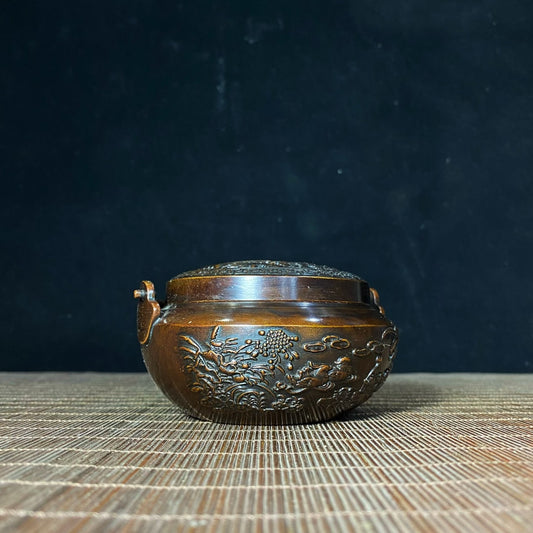 Ancient Precious Antique Pure Copper Hand Warmer - Exquisite Carvings of Mandarin Ducks and Dragons, Rich in History and Craftsmanship