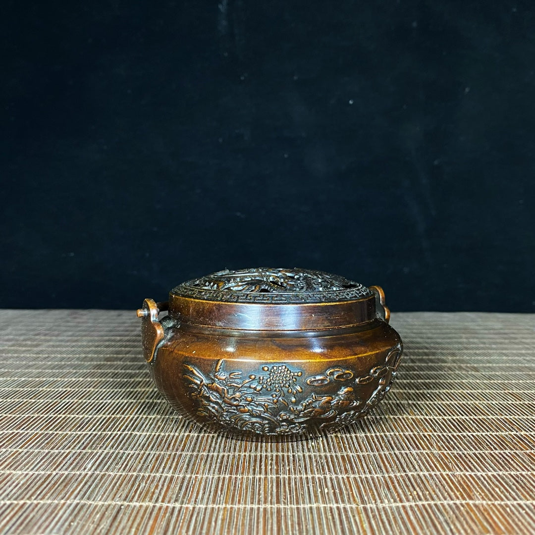 Ancient Precious Antique Pure Copper Hand Warmer - Exquisite Carvings of Mandarin Ducks and Dragons, Rich in History and Craftsmanship