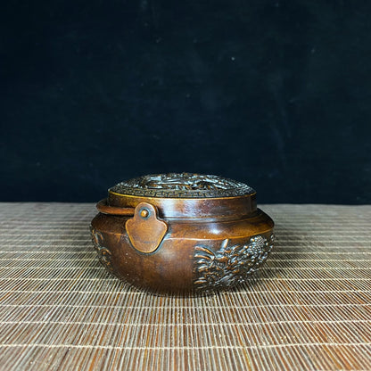 Ancient Precious Antique Pure Copper Hand Warmer - Exquisite Carvings of Mandarin Ducks and Dragons, Rich in History and Craftsmanship