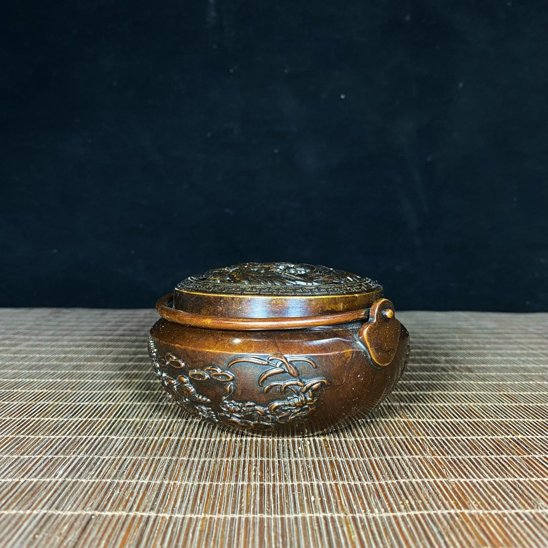 Ancient Precious Antique Pure Copper Hand Warmer - Exquisite Carvings of Mandarin Ducks and Dragons, Rich in History and Craftsmanship