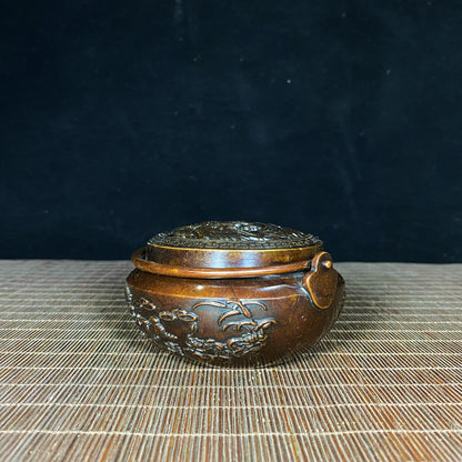 Ancient Precious Antique Pure Copper Hand Warmer - Exquisite Carvings of Mandarin Ducks and Dragons, Rich in History and Craftsmanship