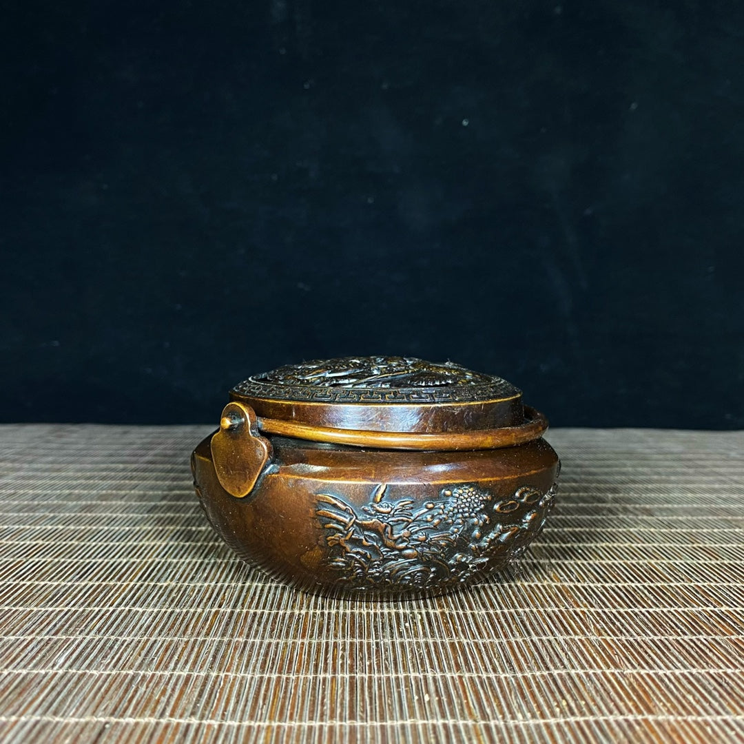 Ancient Precious Antique Pure Copper Hand Warmer - Exquisite Carvings of Mandarin Ducks and Dragons, Rich in History and Craftsmanship