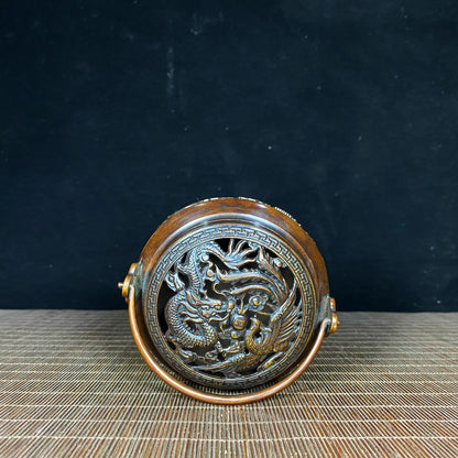 Ancient Precious Antique Pure Copper Hand Warmer - Exquisite Carvings of Mandarin Ducks and Dragons, Rich in History and Craftsmanship