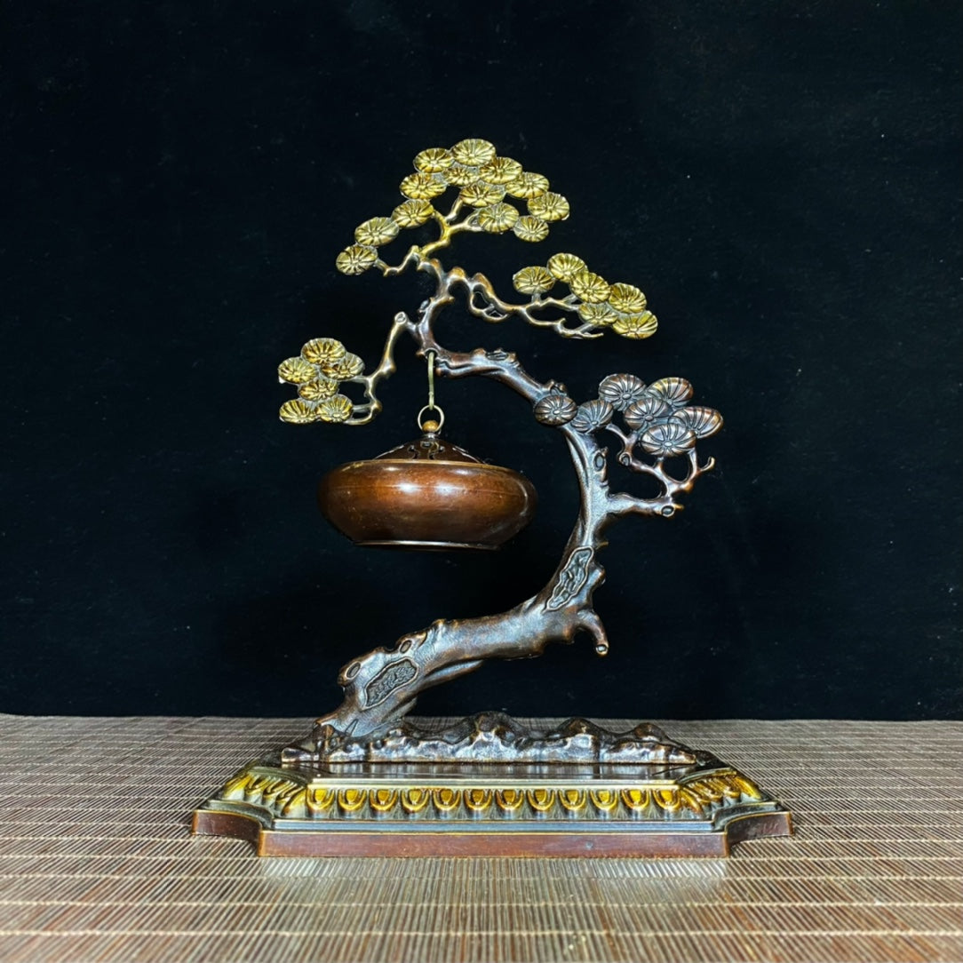 Antique Precious Gilded Bronze Pine Tree Incense Burner - A Timeless Handcrafted Masterpiece