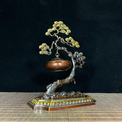 Antique Precious Gilded Bronze Pine Tree Incense Burner - A Timeless Handcrafted Masterpiece