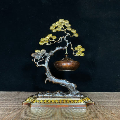 Antique Precious Gilded Bronze Pine Tree Incense Burner - A Timeless Handcrafted Masterpiece