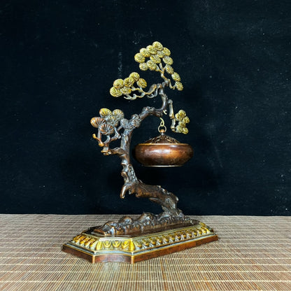 Antique Precious Gilded Bronze Pine Tree Incense Burner - A Timeless Handcrafted Masterpiece