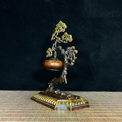 Antique Precious Gilded Bronze Pine Tree Incense Burner - A Timeless Handcrafted Masterpiece