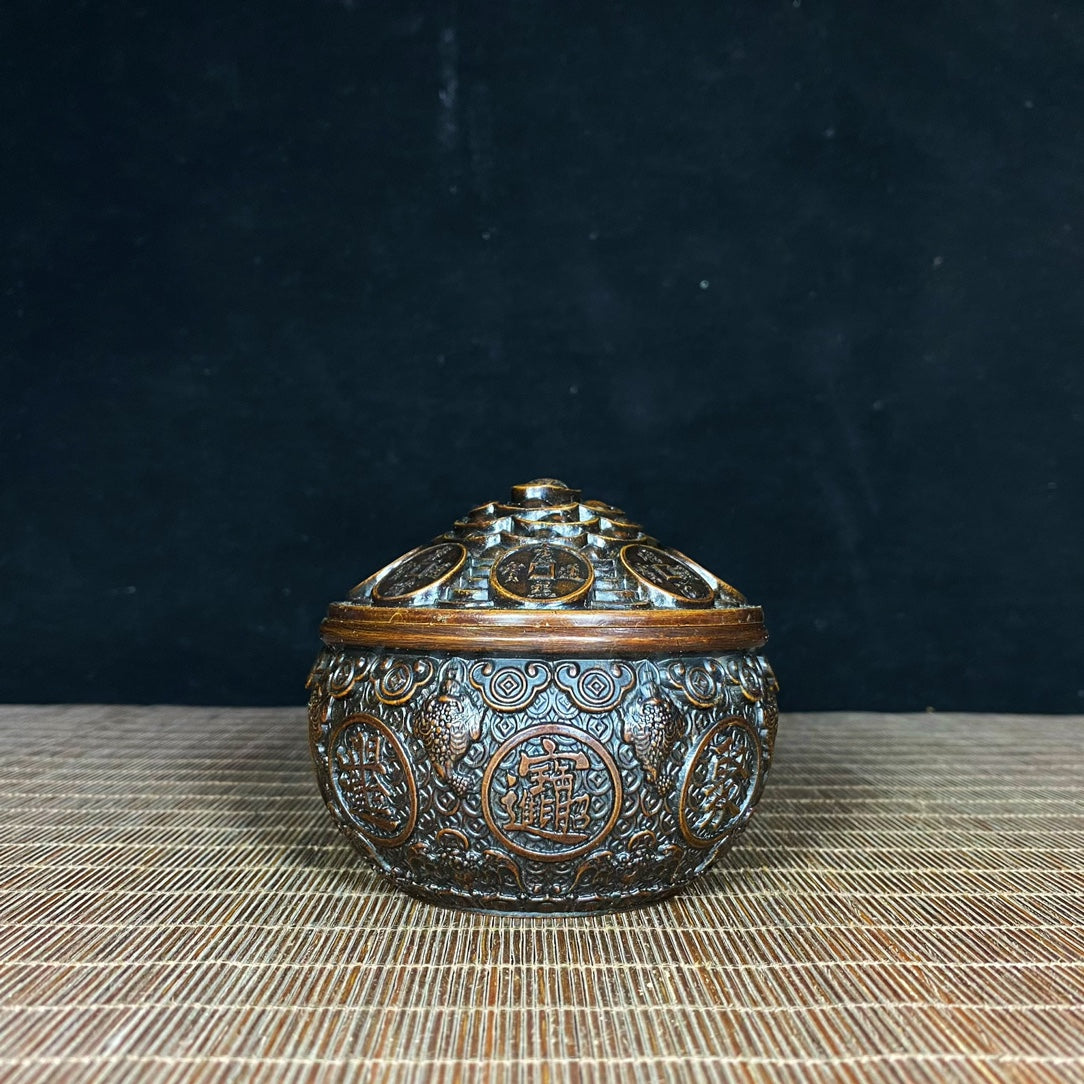 Antique Exquisite Copper Relief Five-Emperor Coins Treasure Bowl - A Masterpiece for Collectors and Elegant Decor