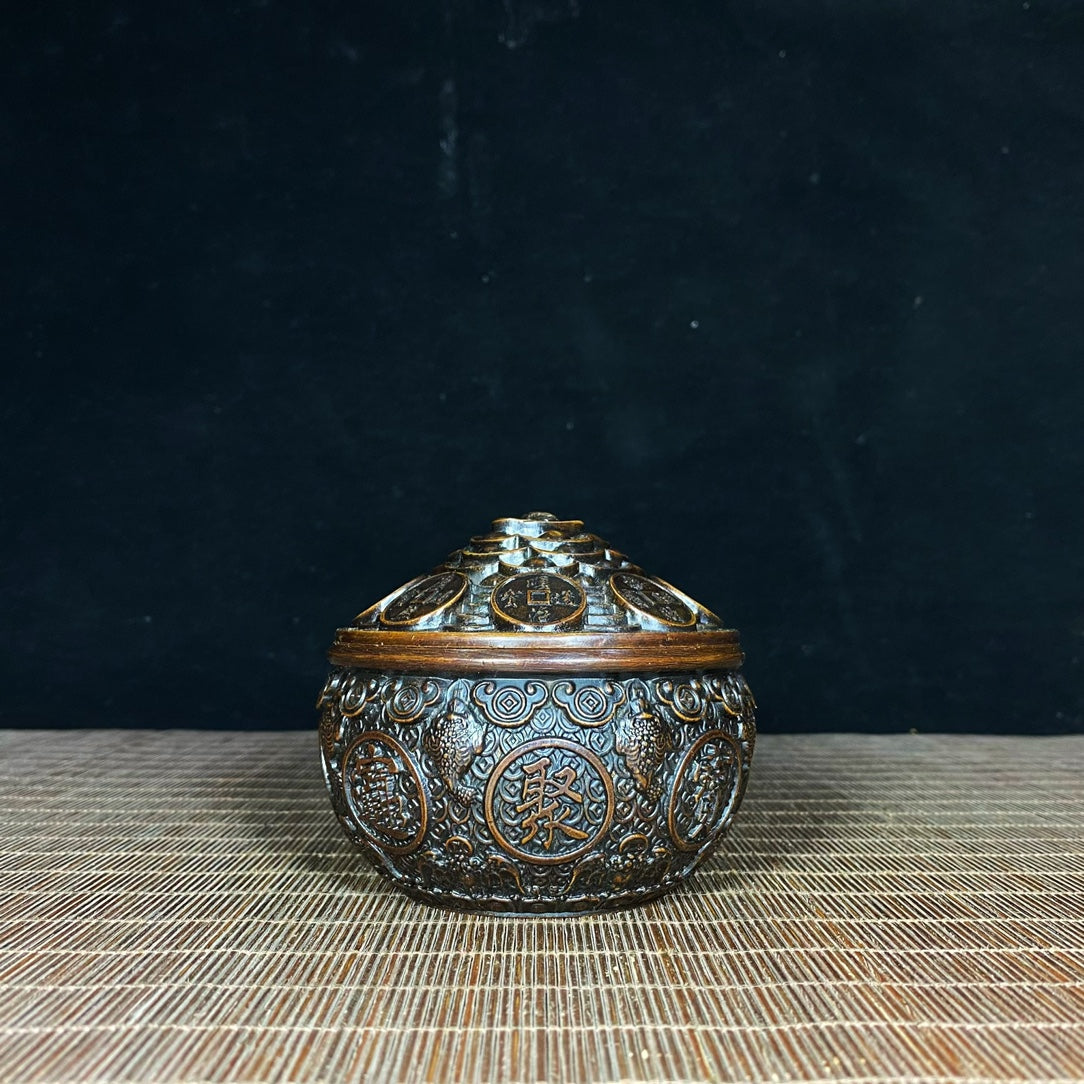 Antique Exquisite Copper Relief Five-Emperor Coins Treasure Bowl - A Masterpiece for Collectors and Elegant Decor